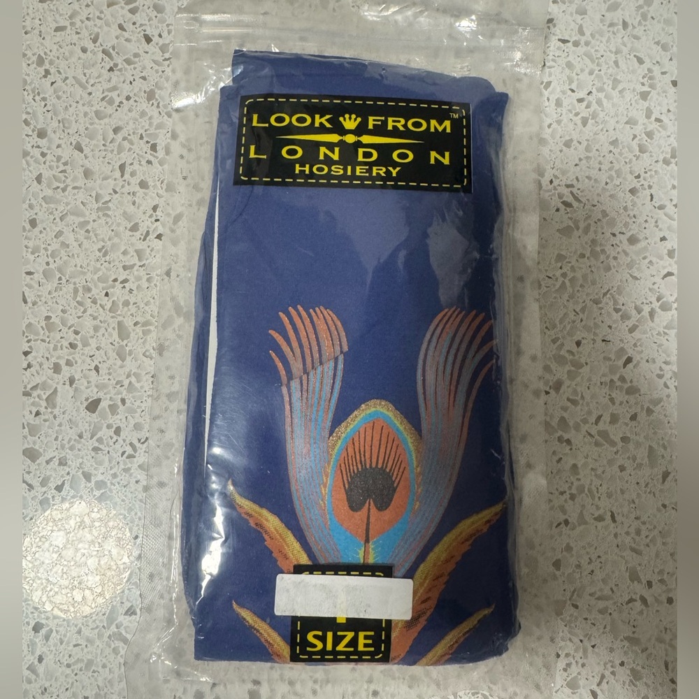 Look From London Blue Hosiery with Peacock Design